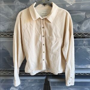 Cream cropped Corduroy Button-Up Shirt
